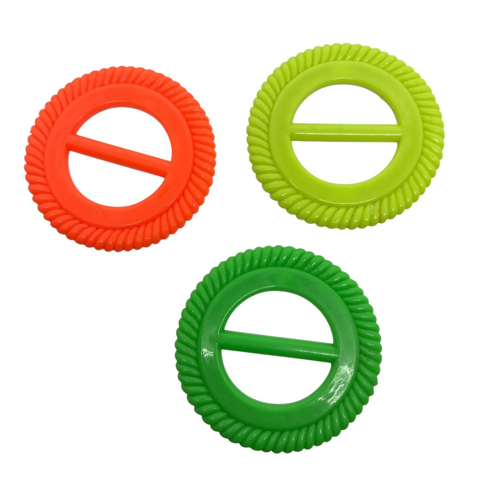 3‎ Round Scarf Buckles Shirt Clips Rings Orange Green Yellow Rope Design Plastic